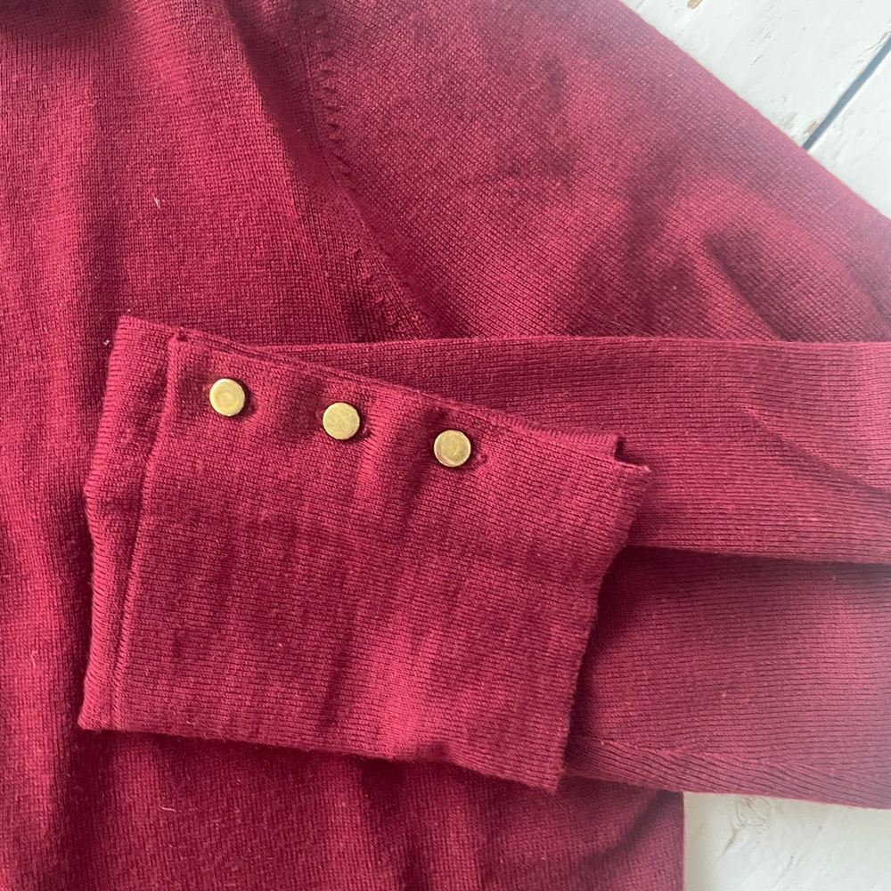 Burgundy Hobbs London Sweater with Gold Button Accents size M merino wool
